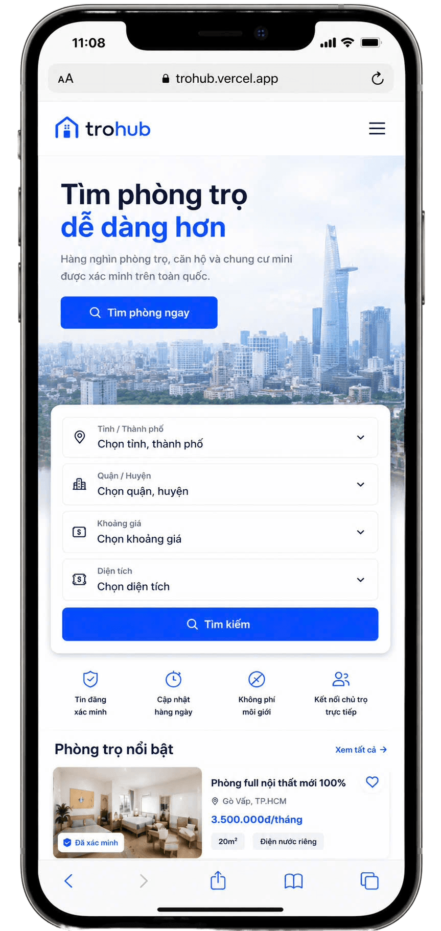 Ứng dụng TroHub trên điện thoại